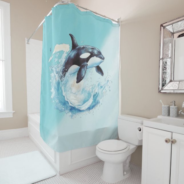 Rideaux De Douche Bleu et blanc Ocra Ocean Beach Nautique (En situation)