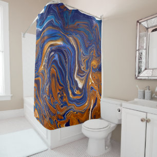 Rideaux De Douche Bleu et cuivre Art moderne Abstrait
