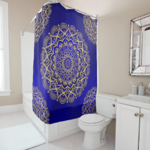 Rideaux De Douche Bleu foncé et or élégant