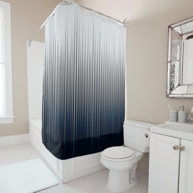 Rideaux De Douche Bleu Gris Asymétrique Plein Impression (En situation)