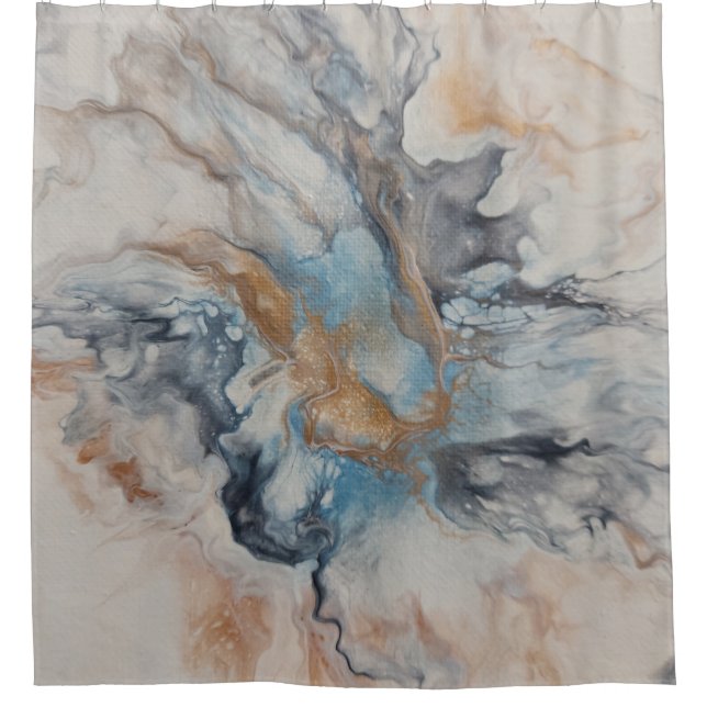Rideaux De Douche Bleu, gris, bronze, crème abstrait moderne (Devant)