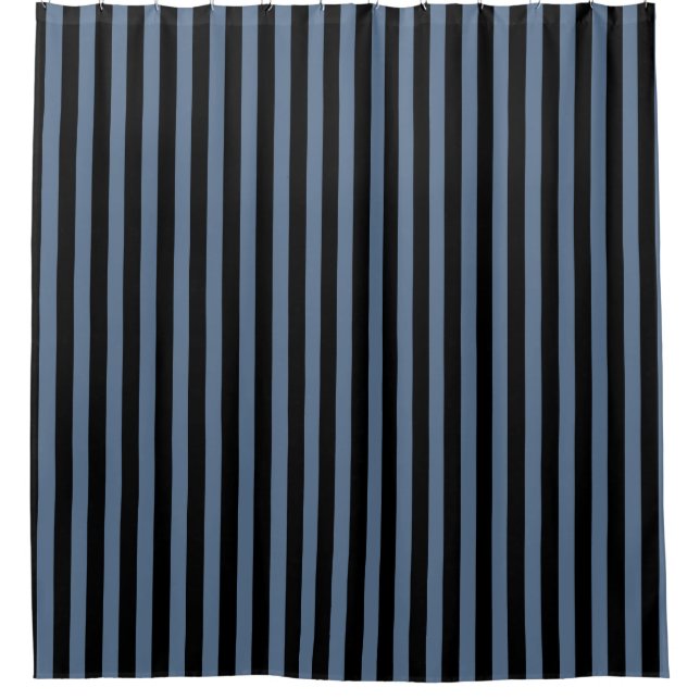 Rideaux De Douche Bleu gris et noir rayé (Devant)