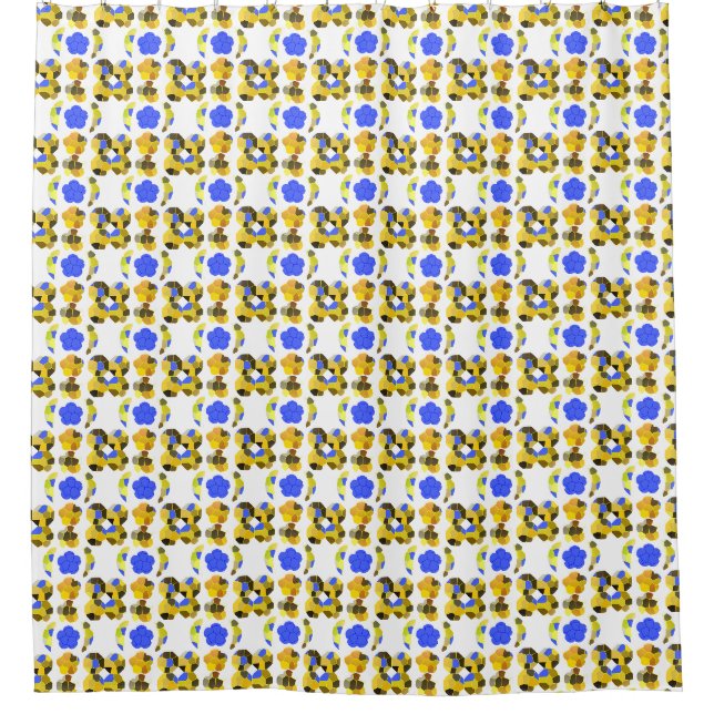 Rideaux De Douche Bleu Jaune Illustration Formes fantaisistes (Devant)