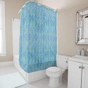 Rideaux De Douche Bleu Leaf Swirl Beach Cottage Aquarelle rayée