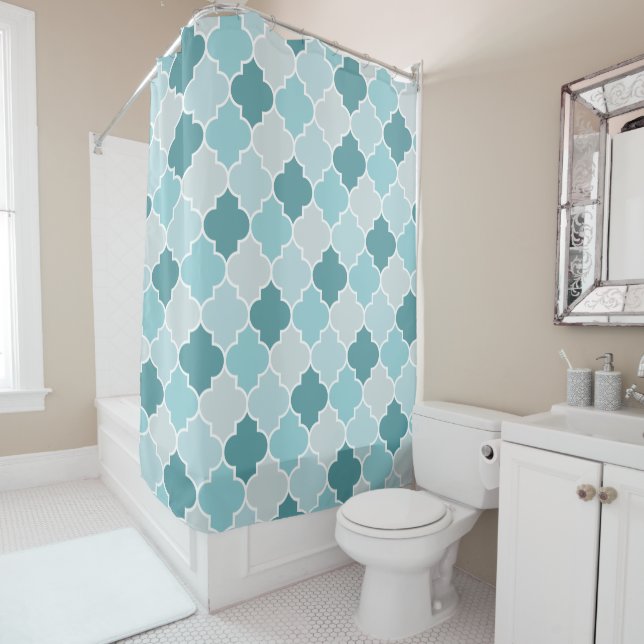 Rideaux De Douche Bleu Marocain Trellis, Lattes, Quatrefoil (En situation)