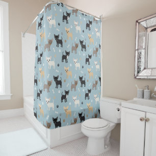 Rideaux De Douche Bleu mignon de motif de chiwawa