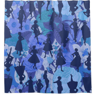 Rideaux De Douche bleu milieu siècle 1950 vintage silhouette femmes
