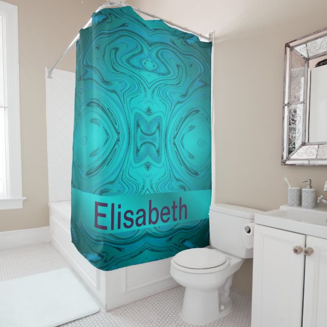 Rideaux De Douche bleu, moderne motif incurvé avec différentes fract (En situation)