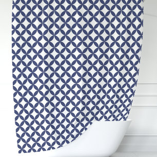 Rideaux De Douche Bleu Nuit et Géométrique Blanc