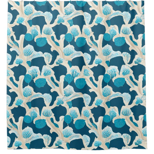 Rideaux De Douche Bleu Océan Abstrait | Motif côtier (Devant)