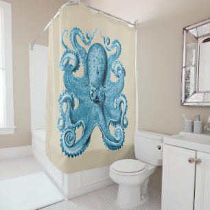 Rideaux De Douche Bleu octopus Vintage