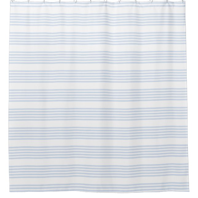 Rideaux De Douche Bleu pâle et blanc cinq bandes motif (Devant)