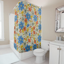 Bleu rétro, Jaune & Orange Floral