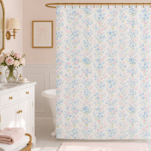 Rideaux De Douche Bleu Rose Floral Élégant