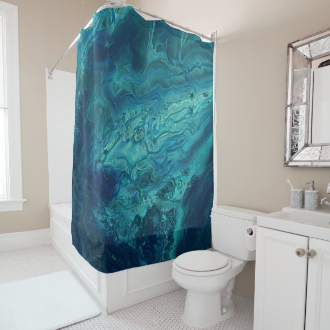 Rideaux De Douche Bleu Turquoise acrylique pourrissant Abstrait Flui (En situation)