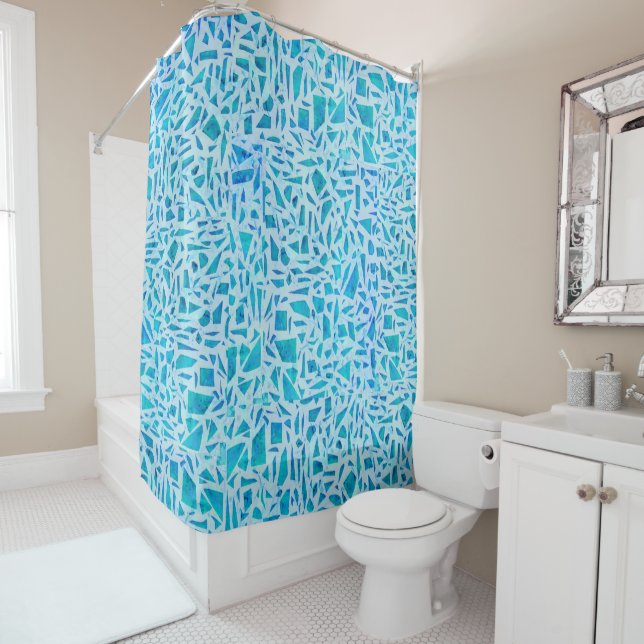 Rideaux De Douche Bleu Turquoise Mosaïque Carrelage Moderne Chic (En situation)