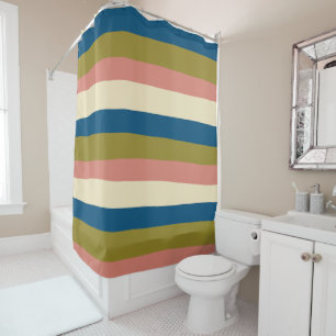 Rideaux De Douche Bleu, vert olive, rose et crème