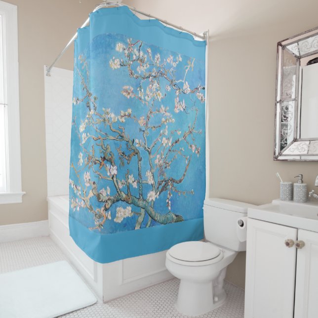 Rideaux De Douche Bleu Vincent van Gogh Art Peinture (En situation)