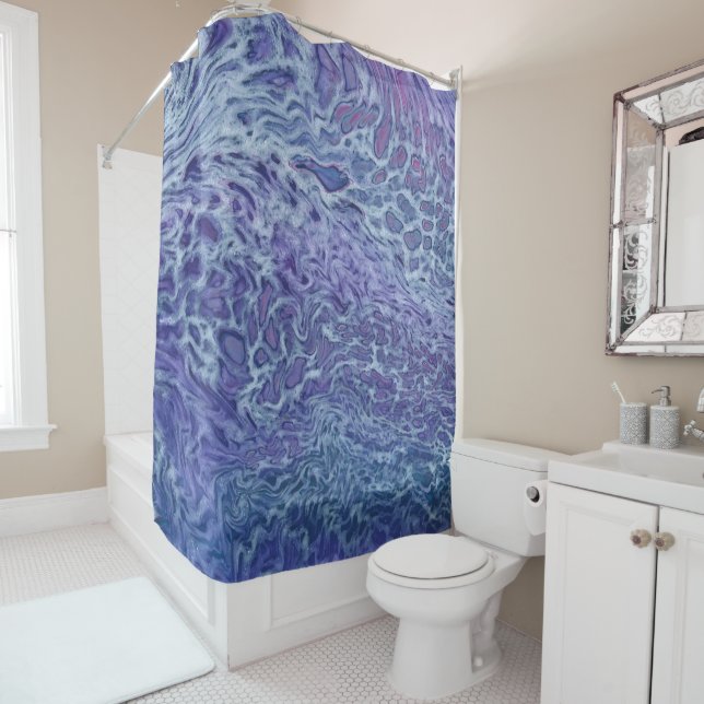 Rideaux De Douche Bleu & Violet Acrylique Abstrait Fluid Art (En situation)