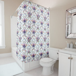 Rideaux De Douche Bleu violet Vintage motif floral Élégance rétro