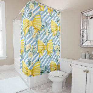 RIDEAUX DE DOUCHE BLEUE & BLANCHE STRIPES JAUNES & BLANCS