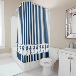 Rideaux De Douche Bleus de la Marine et Chevaux de mer