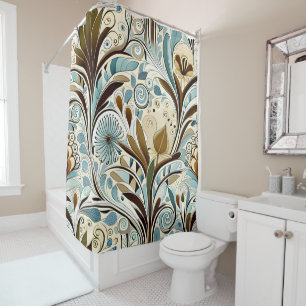 Rideaux De Douche Bleus et bruns botaniques