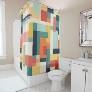 Rideaux De Douche Bloc de couleur géométrique moderne du milieu du s