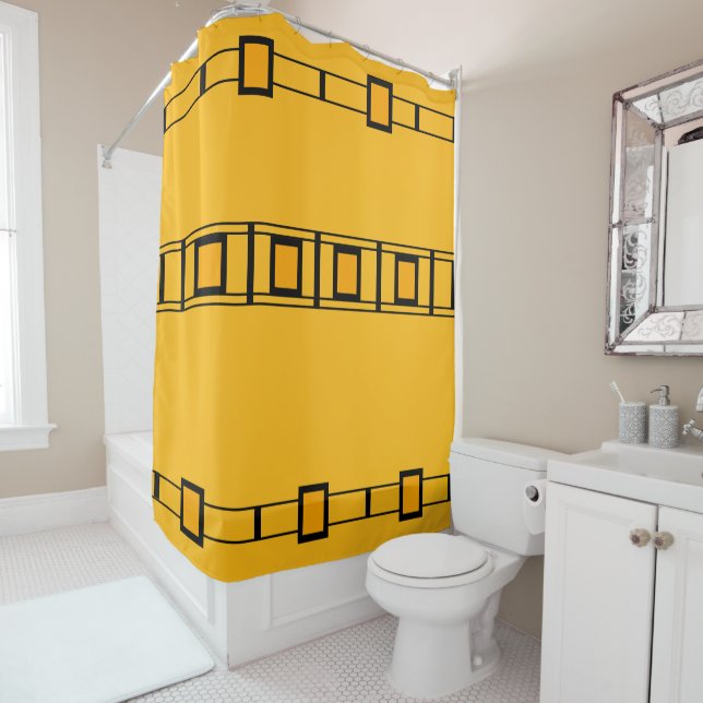 Rideaux De Douche Blocs géométriques Royal Gold Black Bold (En situation)