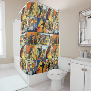Rideaux De Douche Blocs occidentaux vintages d'affiche de film de