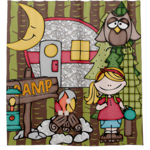 Rideaux De Douche Blond Hair Girl Extérieur Camping Vacances