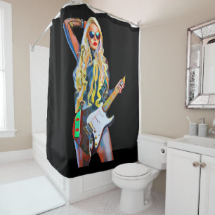 Rideaux De Douche Blonde Rocker chick Musicien Guitare Lecteur art