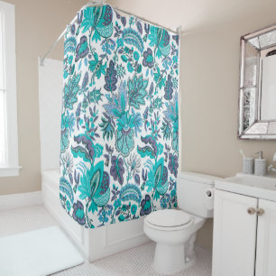 Rideaux De Douche Blue Boho Vintage Floral Print