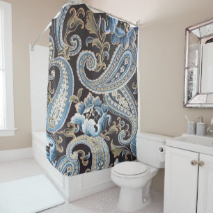 Rideaux De Douche Blue Brown Vintage Paisley