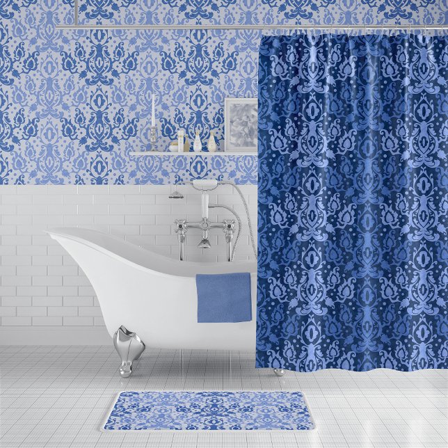 Rideaux De Douche Blue Casbah Marocain Damas (Créateur téléchargé)
