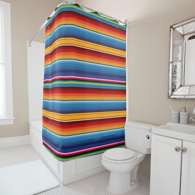Rideaux De Douche Blue Gold Red Sarape mexicaine (En situation)