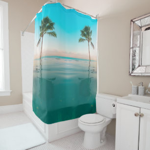 Rideaux De Douche Blue Green Beach Ocean Coconut Tree de marque pers