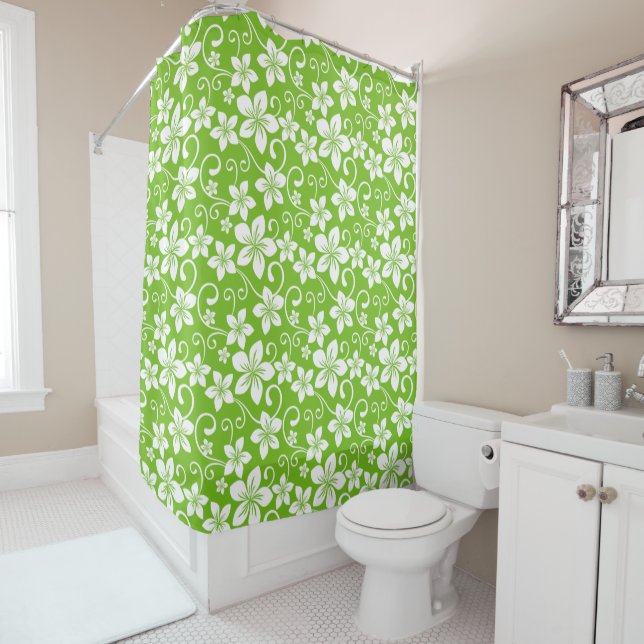 RIDEAUX DE DOUCHE BLUE HAWAII (LIME) (En situation)