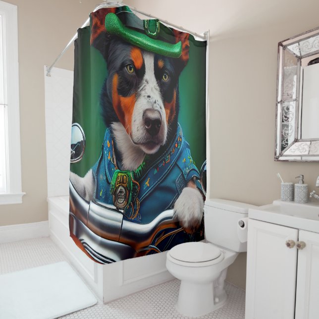 Rideaux De Douche Blue Heeler Chien Conduite Vélo St. Patrick's Day (En situation)