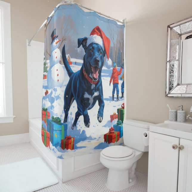 Rideaux De Douche Blue Heeler Noël Festive Scène de neige (En situation)