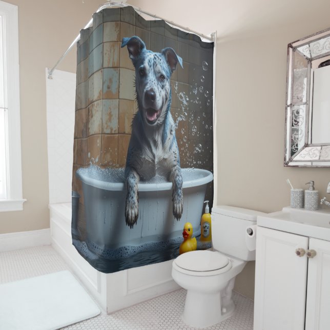 Rideaux De Douche Blue Heeler Paresseux Endormi Mignon Drôle  (En situation)