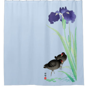 Rideaux De Douche Blue Irises and Moorhens par Ohara Koson