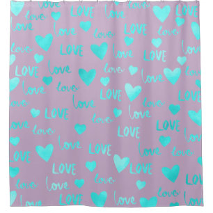 Rideaux De Douche Blue Ocean Heart Love Turquoise Valentine Lavande