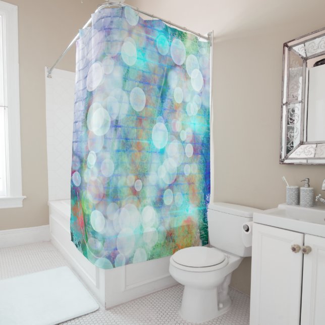Rideaux De Douche Blue, Orange, Jaune, Blanc Abstrait Art Glass Co (En situation)