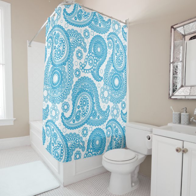 Rideaux De Douche Blue Paisley (En situation)