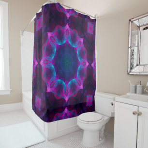 Rideaux De Douche Blue & Pink Neon Dark Kaleidoscope Gradient