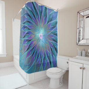 Rideaux De Douche Blue Purple Flower Dream Abstrait Fractal Art