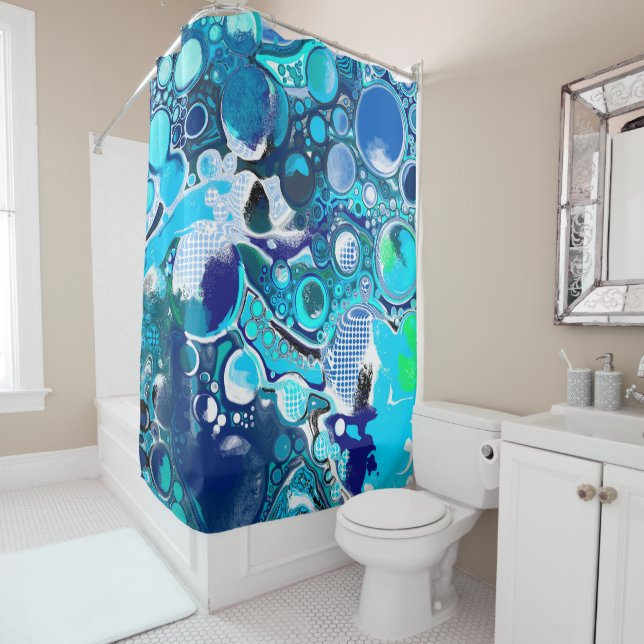 Rideaux De Douche Blue Sea bulles Art Abstrait (En situation)