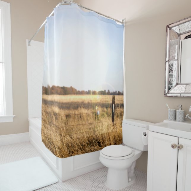 Rideaux De Douche Blue Sky Rustic Country Field (En situation)