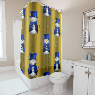 Rideaux De Douche Blue Snowman sur Gold Christmas